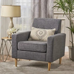 Fauteuil Club en Tissu Tweed Mid-Century Modern Bleu Foncé / Vert Foncé / Gris / Gris Clair – Usage unique