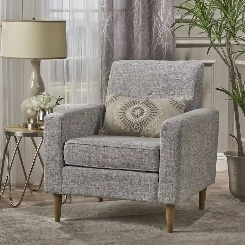 Fauteuil Club en Tissu Tweed Mid-Century Modern Bleu Foncé / Vert Foncé / Gris / Gris Clair – Usage unique