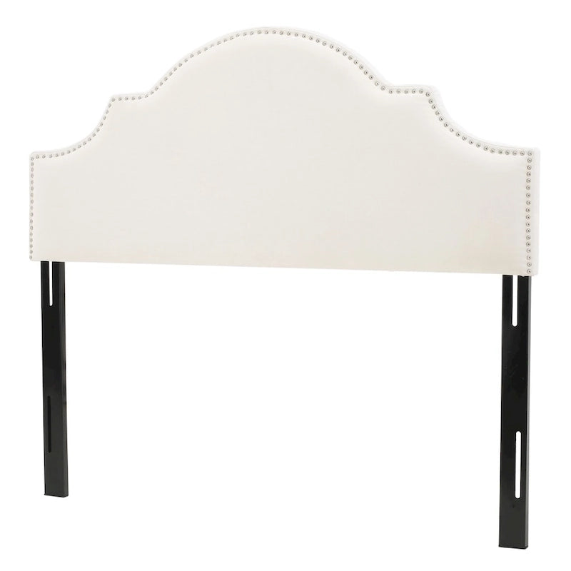 Tête de lit capitonnée, couleur ivoire/gris clair/beige/gris-chameau, avec garniture cloutée - Usage unique