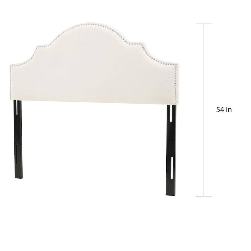 Tête de lit capitonnée, couleur ivoire/gris clair/beige/gris-chameau, avec garniture cloutée - Usage unique