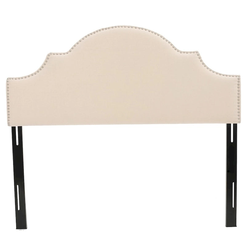 Tête de lit capitonnée, couleur ivoire/gris clair/beige/gris-chameau, avec garniture cloutée - Usage unique