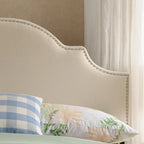 Tête de lit capitonnée, couleur ivoire/gris clair/beige/gris-chameau, avec garniture cloutée - Usage unique