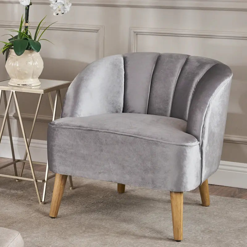 Fauteuil club moderne en velours cobalt/étain/bleu marine/noir/mûre avec pieds en bouleau noyer - Usage unique