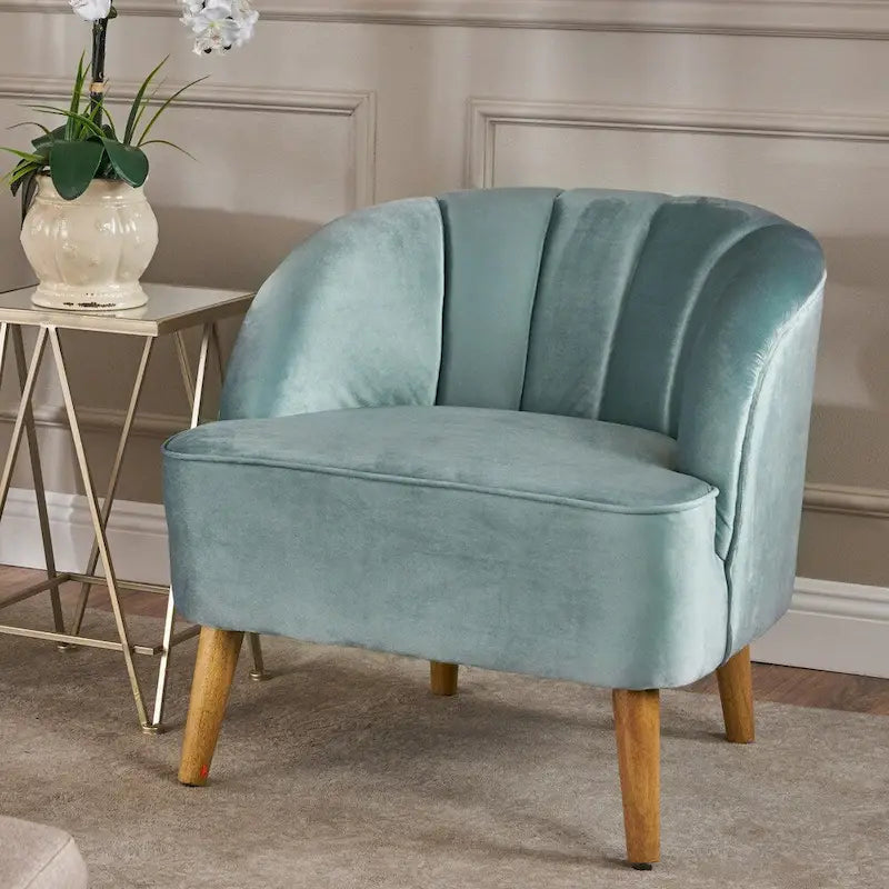 Fauteuil club moderne en velours cobalt/étain/bleu marine/noir/mûre avec pieds en bouleau noyer - Usage unique