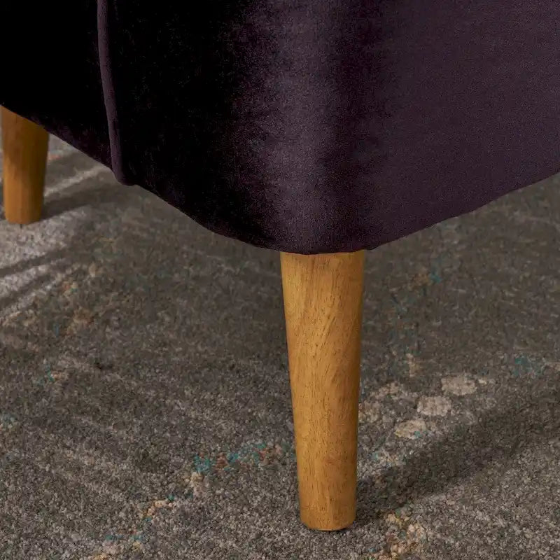 Fauteuil club moderne en velours cobalt/étain/bleu marine/noir/mûre avec pieds en bouleau noyer - Usage unique