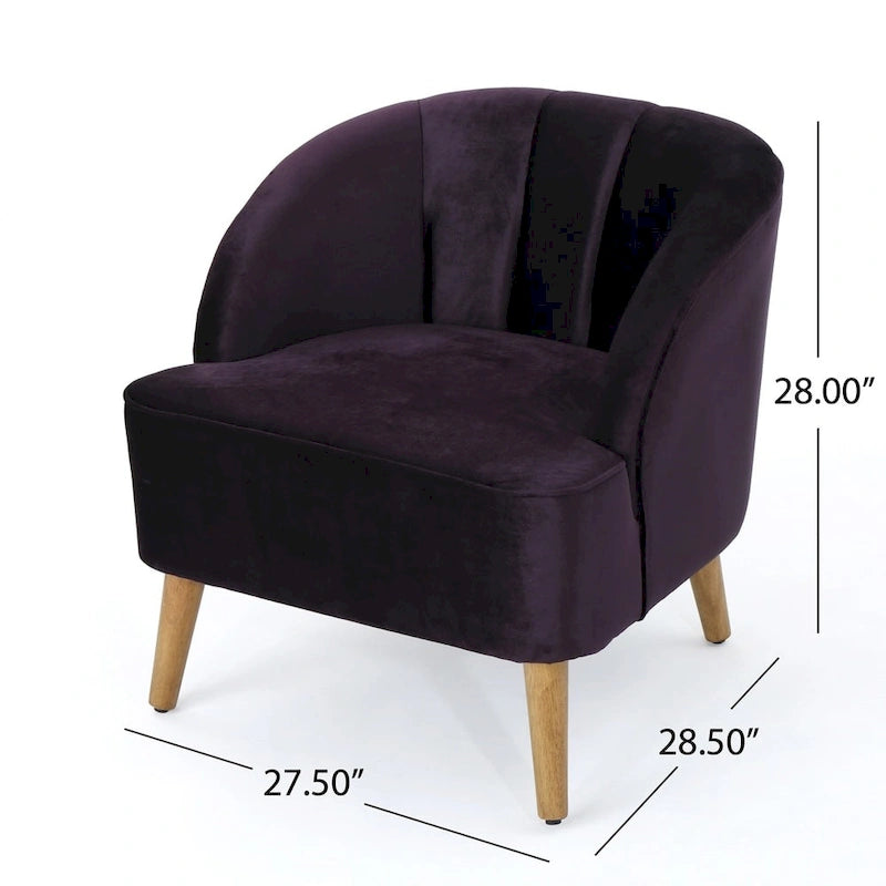 Fauteuil club moderne en velours cobalt/étain/bleu marine/noir/mûre avec pieds en bouleau noyer - Usage unique