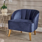 Fauteuil club moderne en velours cobalt/étain/bleu marine/noir/mûre avec pieds en bouleau noyer - Usage unique