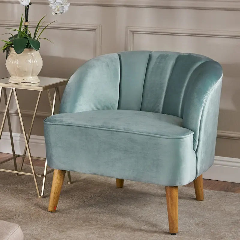 Fauteuil club moderne en velours cobalt/étain/bleu marine/noir/mûre avec pieds en bouleau noyer - Usage unique