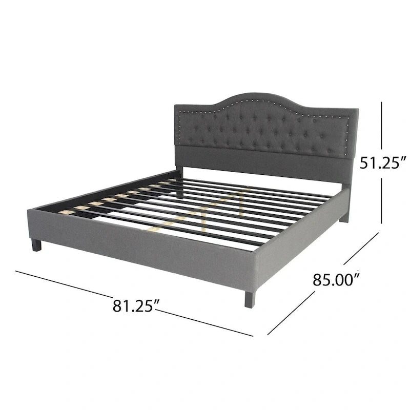 Cadre de lit rembourré King traditionnel Gris clair / Gris foncé - Pour 2 personnes