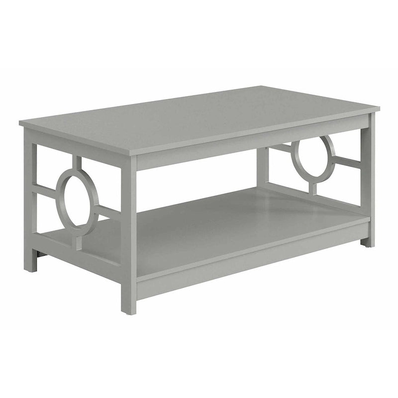 Table basse contemporaine à cadre annulaire, gris/noir/blanc, avec étagère inférieure