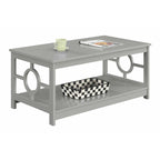 Table basse contemporaine à cadre annulaire, gris/noir/blanc, avec étagère inférieure