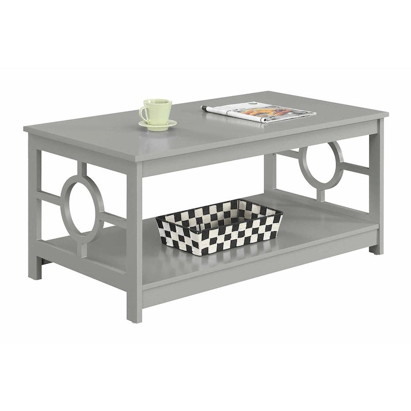 Table basse contemporaine à cadre annulaire, gris/noir/blanc, avec étagère inférieure