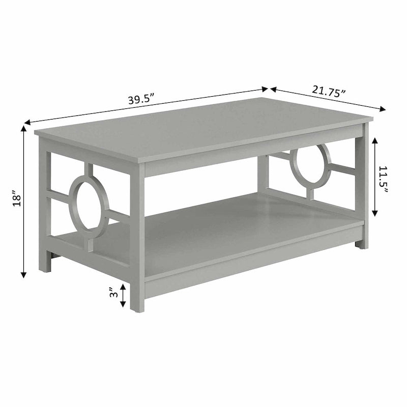 Table basse contemporaine à cadre annulaire, gris/noir/blanc, avec étagère inférieure