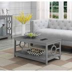 Table basse contemporaine à cadre annulaire, gris/noir/blanc, avec étagère inférieure