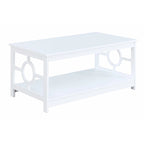 Table basse contemporaine à cadre annulaire, gris/noir/blanc, avec étagère inférieure