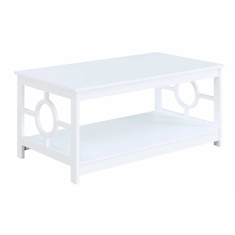Table basse contemporaine à cadre annulaire, gris/noir/blanc, avec étagère inférieure