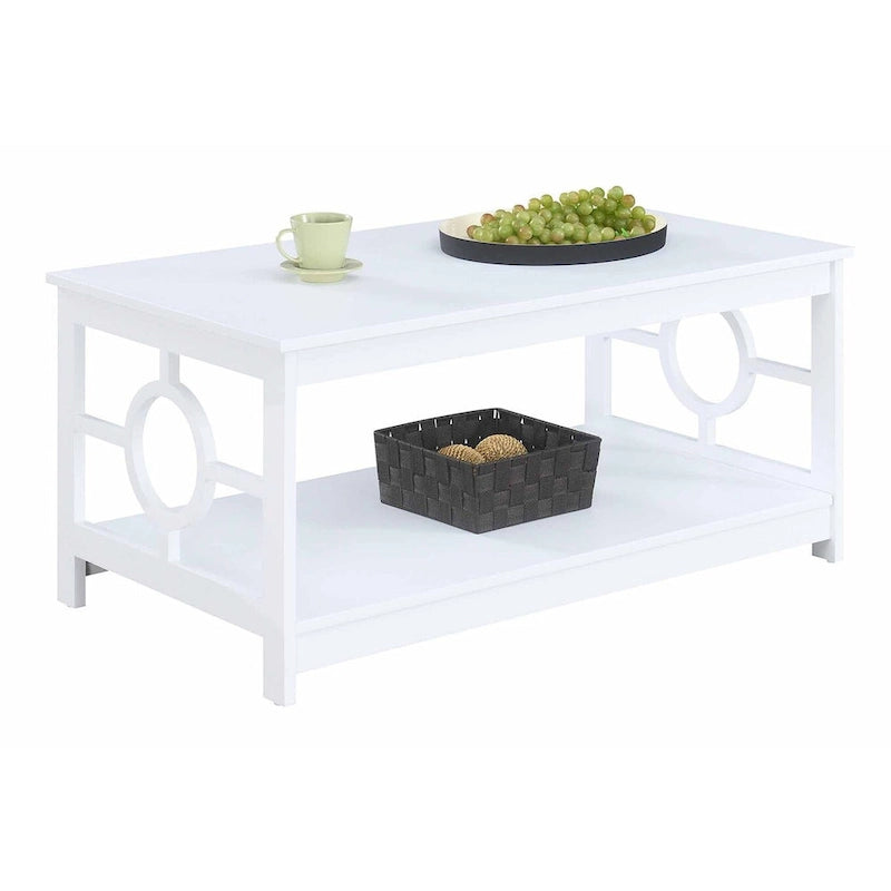 Table basse contemporaine à cadre annulaire, gris/noir/blanc, avec étagère inférieure