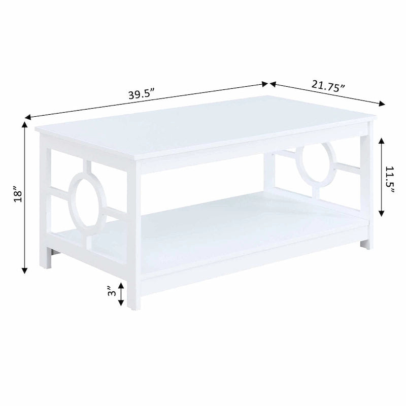 Table basse contemporaine à cadre annulaire, gris/noir/blanc, avec étagère inférieure