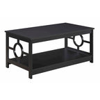 Table basse contemporaine à cadre annulaire, gris/noir/blanc, avec étagère inférieure