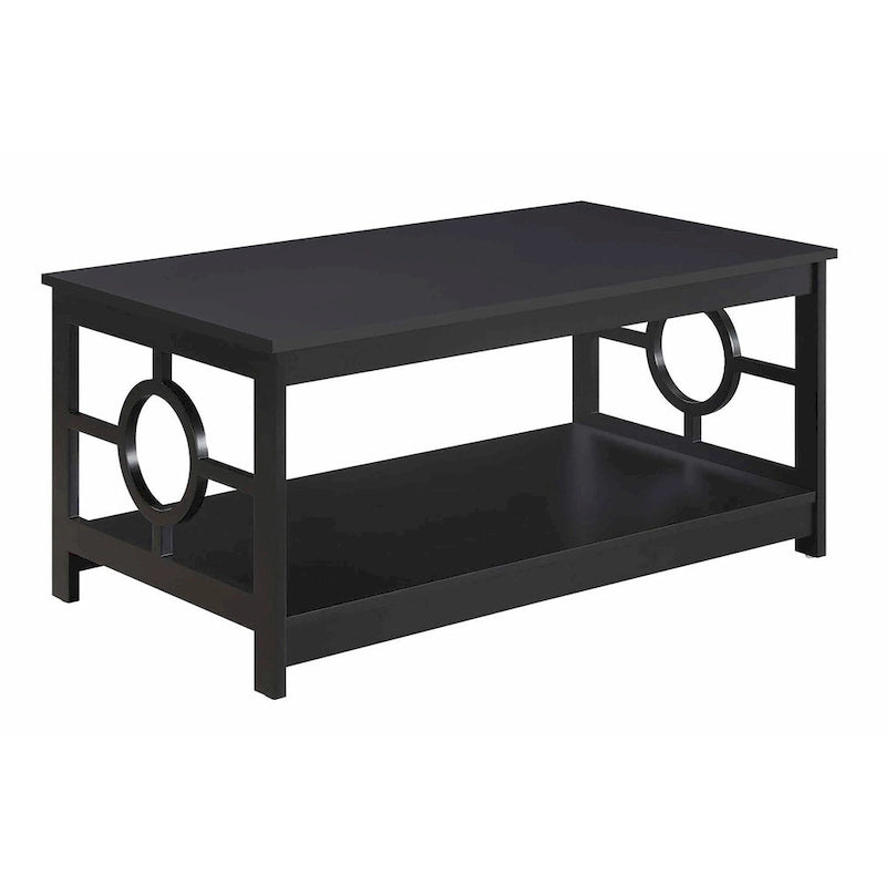 Table basse contemporaine à cadre annulaire, gris/noir/blanc, avec étagère inférieure