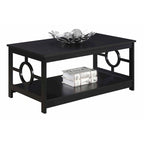 Table basse contemporaine à cadre annulaire, gris/noir/blanc, avec étagère inférieure