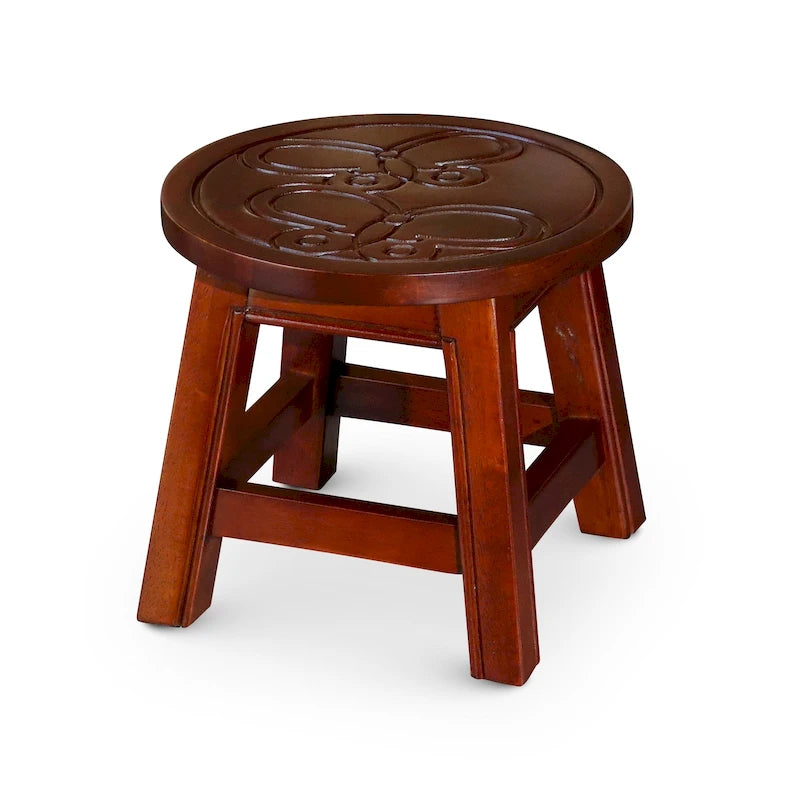 Marchepied en Hévéa sculpté avec motif – Blanc Antique / Cerise / Expresso / Naturel – Usage unique
