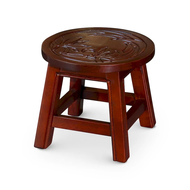 Marchepied en Hévéa sculpté avec motif – Blanc Antique / Cerise / Expresso / Naturel – Usage unique