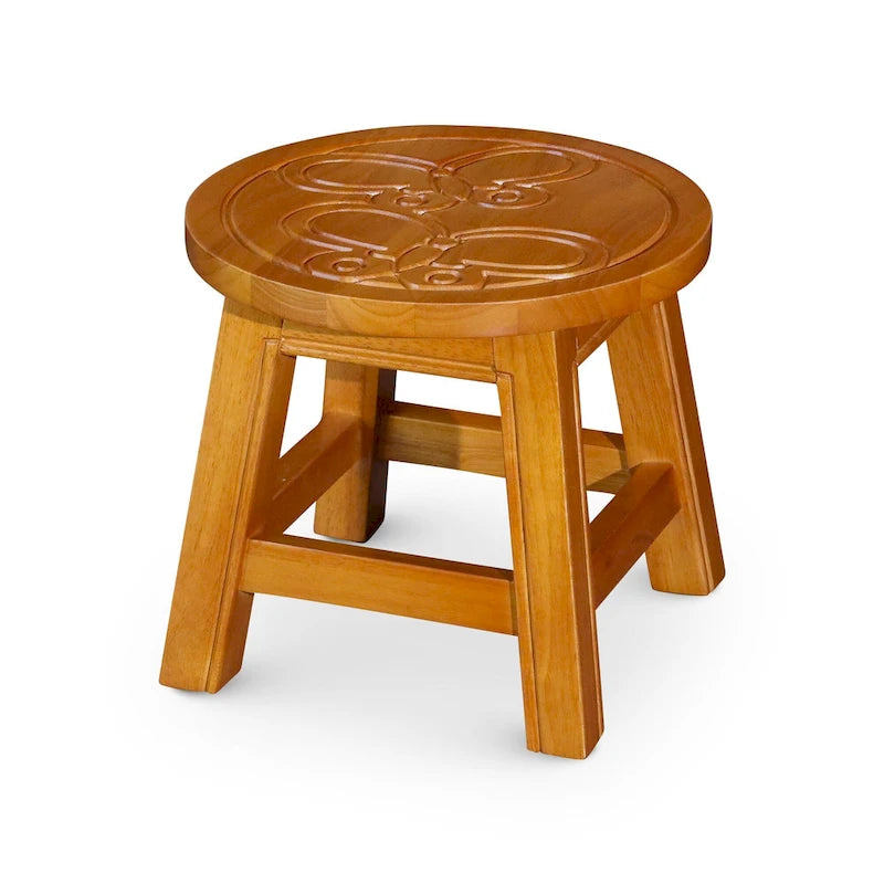 Marchepied en Hévéa sculpté avec motif – Blanc Antique / Cerise / Expresso / Naturel – Usage unique