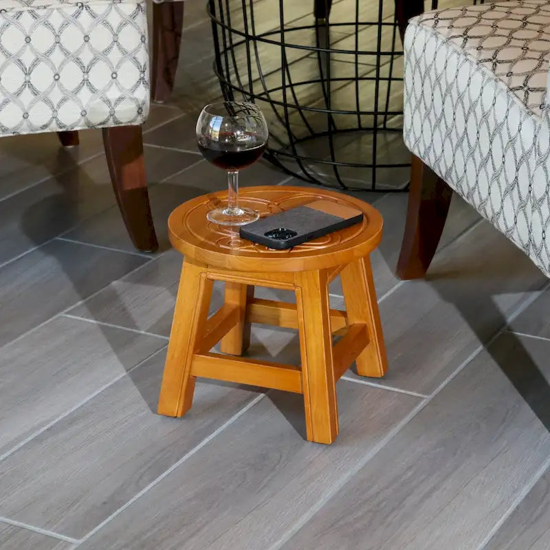 Marchepied en Hévéa sculpté avec motif – Blanc Antique / Cerise / Expresso / Naturel – Usage unique