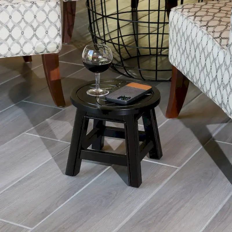 Marchepied en Hévéa sculpté avec motif – Blanc Antique / Cerise / Expresso / Naturel – Usage unique