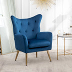 Fauteuil d'appoint dossier capitonné en velours vert / bleu / jaune avec pieds en métal doré - Utilisation unique