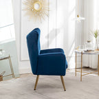 Fauteuil d'appoint dossier capitonné en velours vert / bleu / jaune avec pieds en métal doré - Utilisation unique