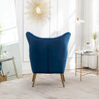 Fauteuil d'appoint dossier capitonné en velours vert / bleu / jaune avec pieds en métal doré - Utilisation unique