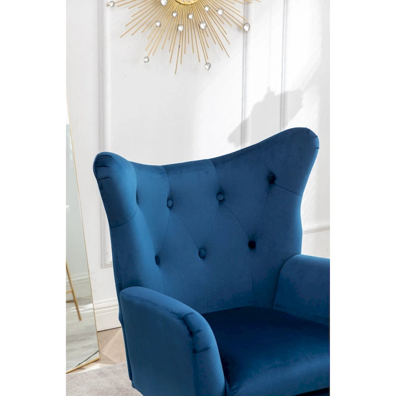 Fauteuil d'appoint dossier capitonné en velours vert / bleu / jaune avec pieds en métal doré - Utilisation unique