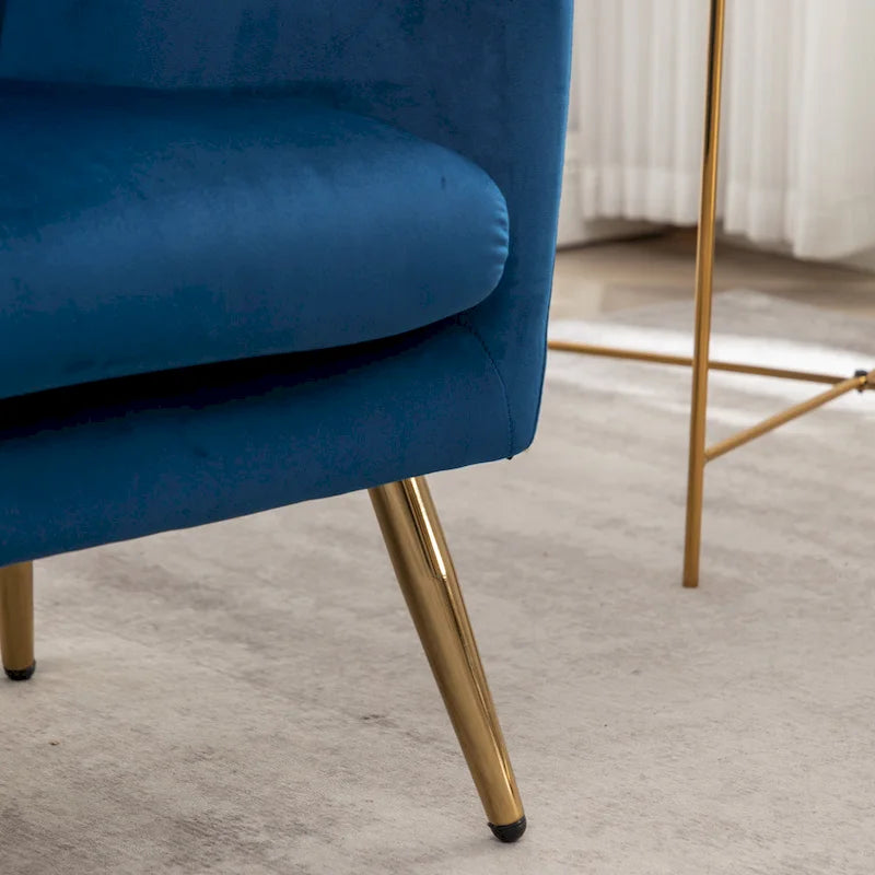 Fauteuil d'appoint dossier capitonné en velours vert / bleu / jaune avec pieds en métal doré - Utilisation unique