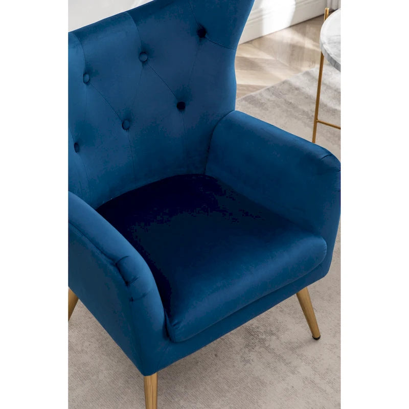 Fauteuil d'appoint dossier capitonné en velours vert / bleu / jaune avec pieds en métal doré - Utilisation unique