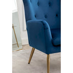Fauteuil d'appoint dossier capitonné en velours vert / bleu / jaune avec pieds en métal doré - Utilisation unique