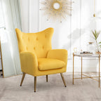 Fauteuil d'appoint dossier capitonné en velours vert / bleu / jaune avec pieds en métal doré - Utilisation unique
