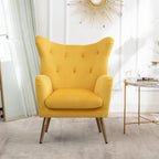 Fauteuil d'appoint dossier capitonné en velours vert / bleu / jaune avec pieds en métal doré - Utilisation unique