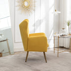 Fauteuil d'appoint dossier capitonné en velours vert / bleu / jaune avec pieds en métal doré - Utilisation unique
