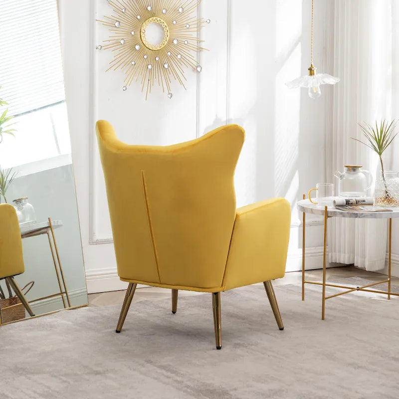 Fauteuil d'appoint dossier capitonné en velours vert / bleu / jaune avec pieds en métal doré - Utilisation unique