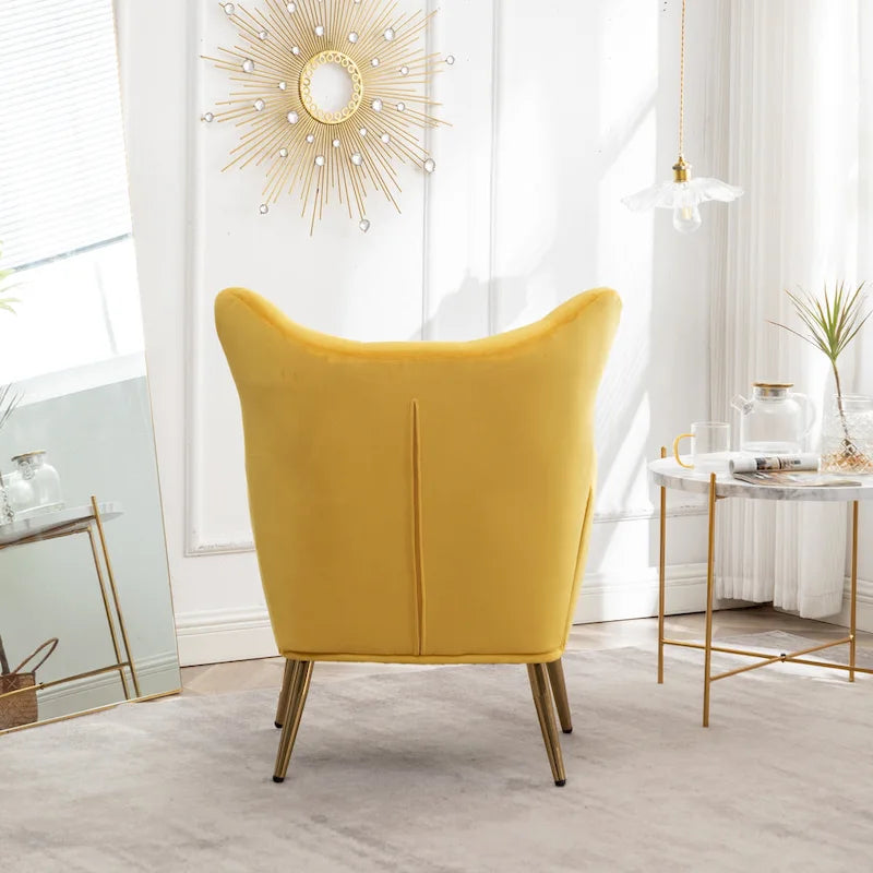 Fauteuil d'appoint dossier capitonné en velours vert / bleu / jaune avec pieds en métal doré - Utilisation unique