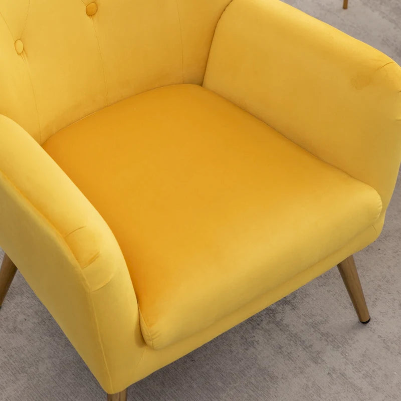 Fauteuil d'appoint dossier capitonné en velours vert / bleu / jaune avec pieds en métal doré - Utilisation unique