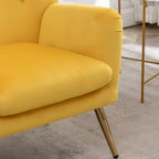 Fauteuil d'appoint dossier capitonné en velours vert / bleu / jaune avec pieds en métal doré - Utilisation unique
