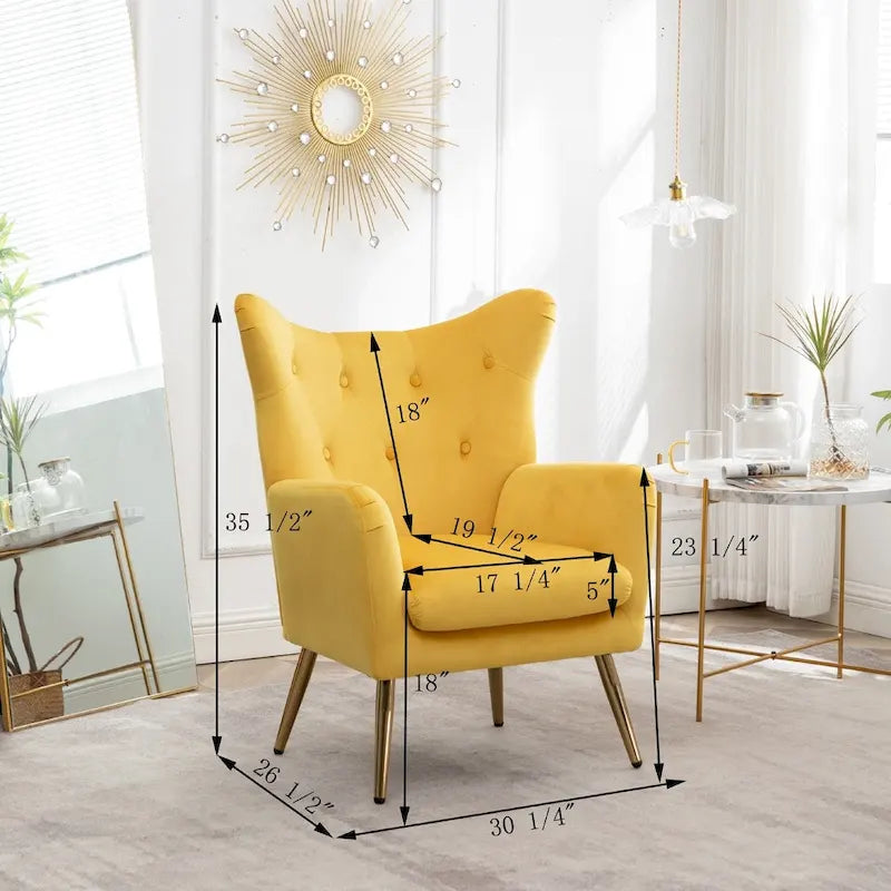 Fauteuil d'appoint dossier capitonné en velours vert / bleu / jaune avec pieds en métal doré - Utilisation unique