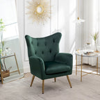 Fauteuil d'appoint dossier capitonné en velours vert / bleu / jaune avec pieds en métal doré - Utilisation unique