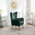 Fauteuil d'appoint dossier capitonné en velours vert / bleu / jaune avec pieds en métal doré - Utilisation unique