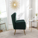 Fauteuil d'appoint dossier capitonné en velours vert / bleu / jaune avec pieds en métal doré - Utilisation unique