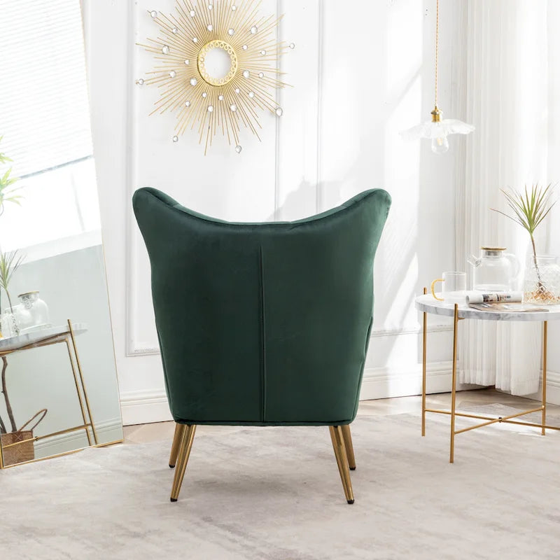 Fauteuil d'appoint dossier capitonné en velours vert / bleu / jaune avec pieds en métal doré - Utilisation unique