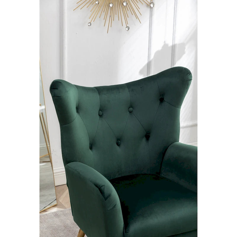 Fauteuil d'appoint dossier capitonné en velours vert / bleu / jaune avec pieds en métal doré - Utilisation unique
